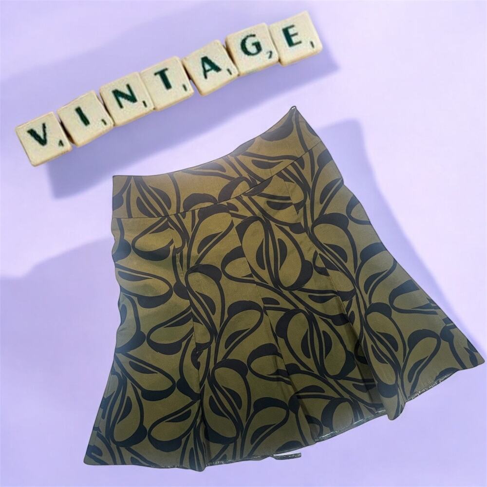 Y2K Vintage H&M A-Line Skirt Olive Black Abstract Print Size 8 Womens‎ M Medium